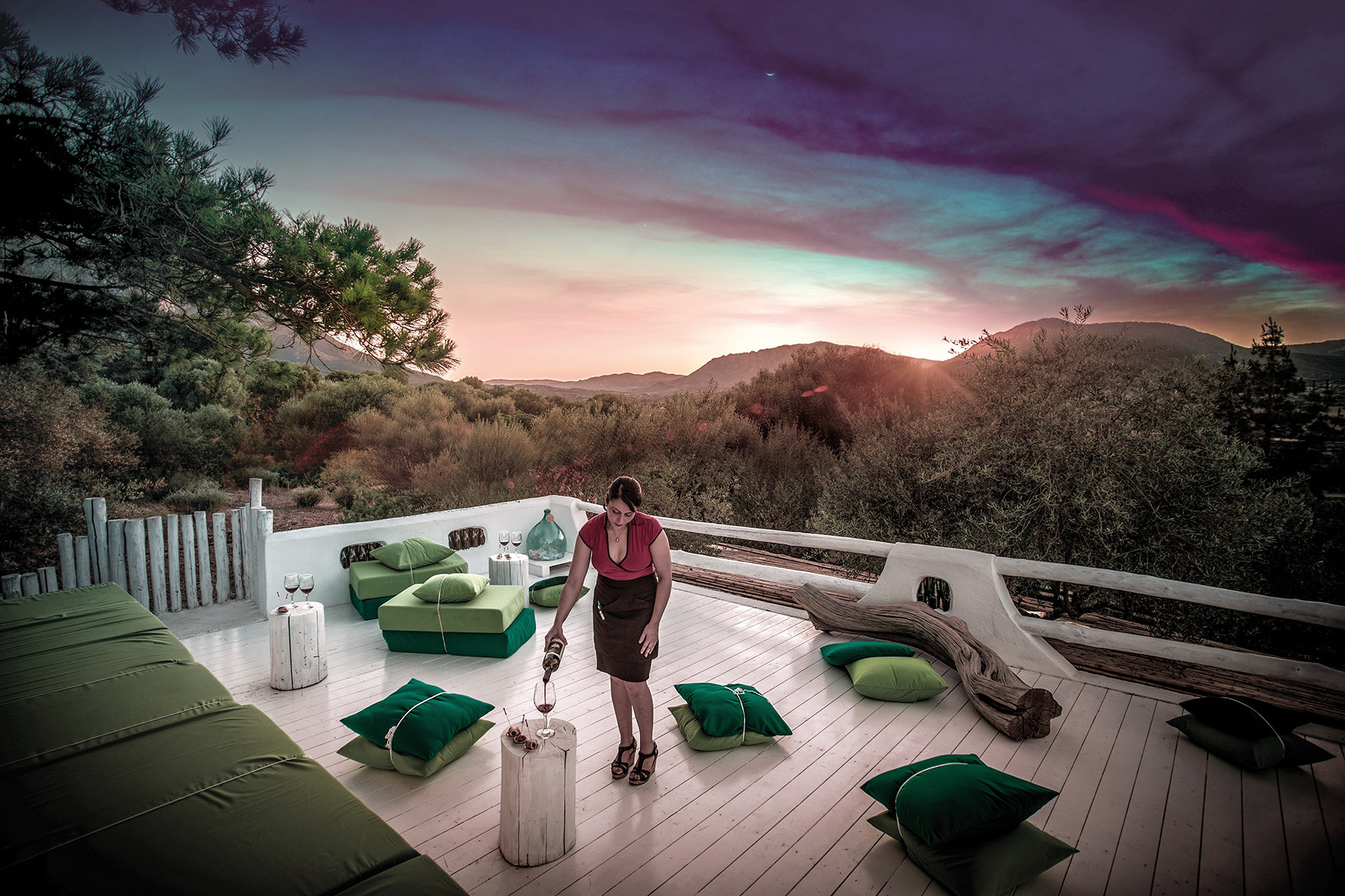 Hotel Su Gologone, die Terrasse der Wünsche bei Sonnenuntergang